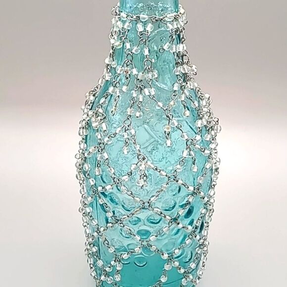 Decorative Light Blue Bottle with Clear Beads - Picture 2 of 4